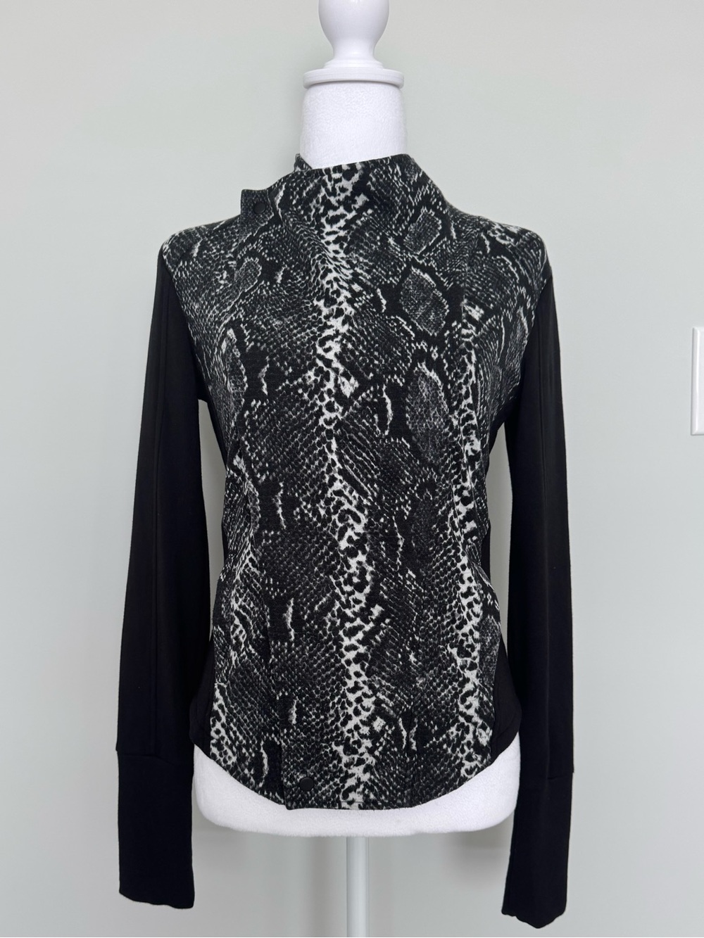 RACHEL Rachel Roy Snake Print Asymmetric Zip Moto Jacket Women Black Gray XS